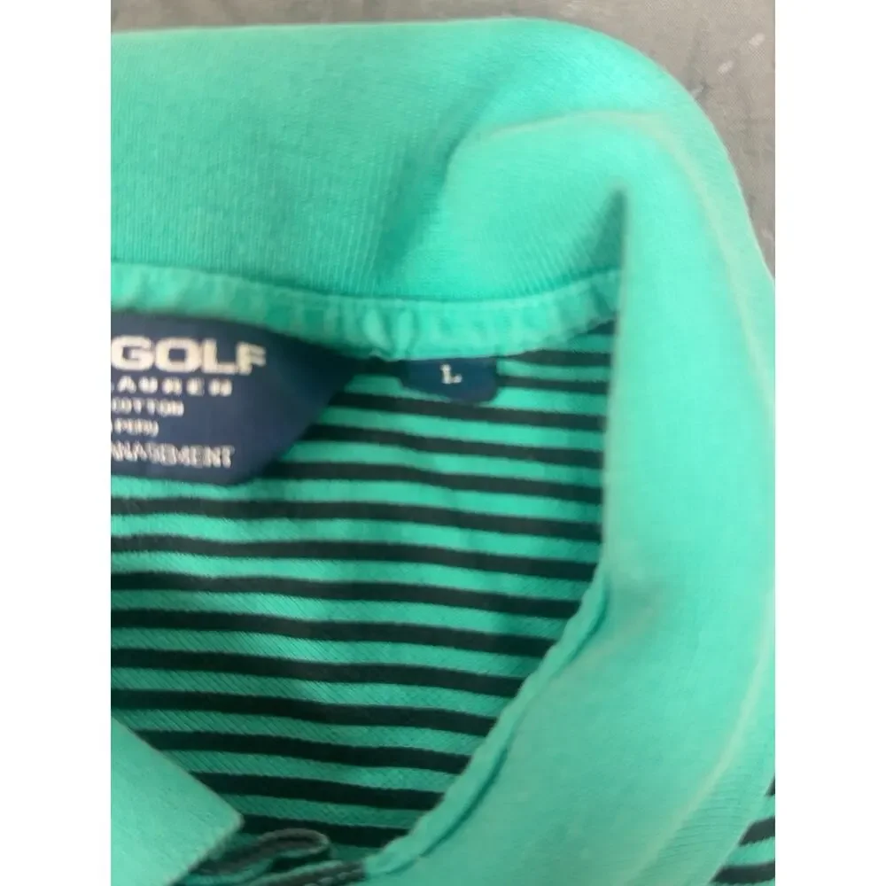 Polo Golf Ralph Lauren Mens L Polo Shirt Green Black Stripe Cotton Pony Logo